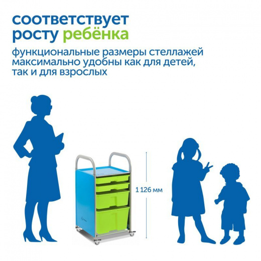 SS004S Мобильный стеллаж S с 4 контейнерами