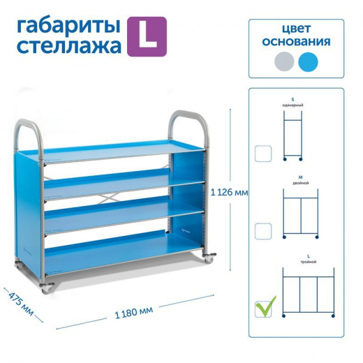 SS403L Мобильный стеллаж L с 3 прямыми полками 1126х1180х475 мм