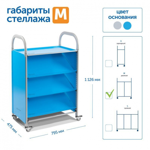 SS503M Мобильный стеллаж M с 3 наклонными полками 1126х795х475 мм
