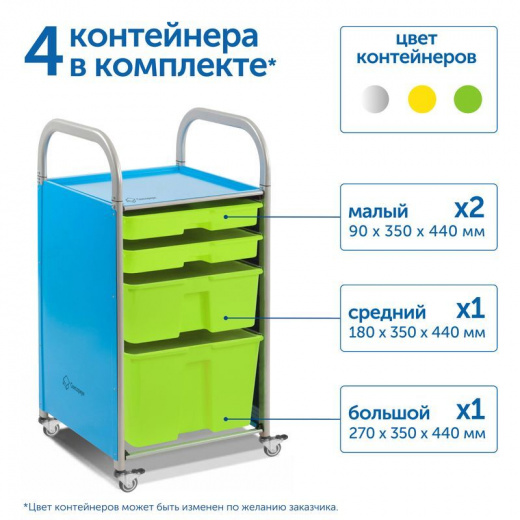 SS004S Мобильный стеллаж S с 4 контейнерами