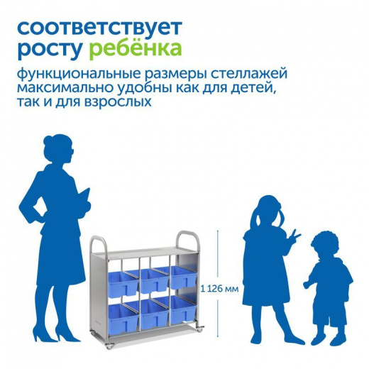 SS006L Мобильный стеллаж L с 6 контейнерами 1126х1180х475 мм 6 средних контейнеров